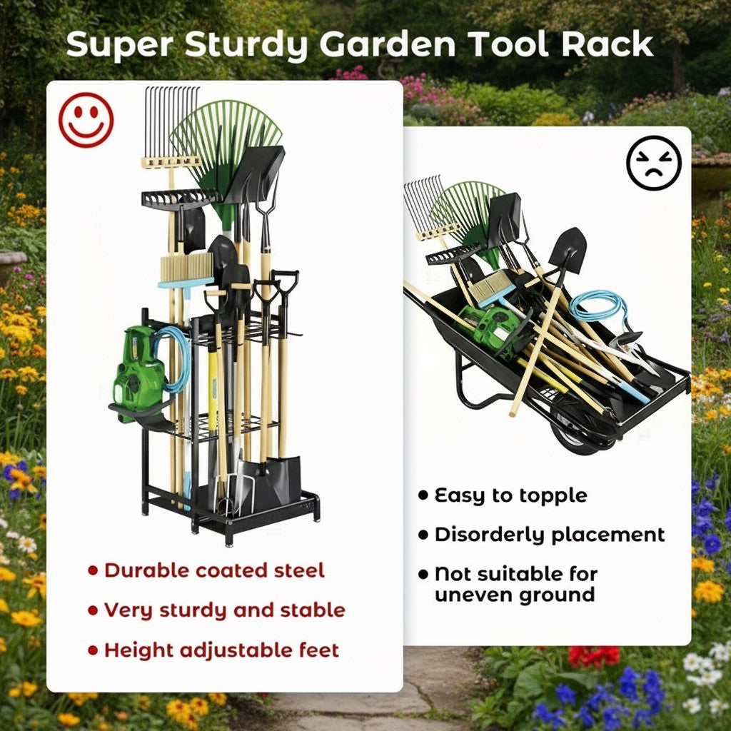 Heavy-Duty Garden Tool Organizer Rack for Garage & Yard